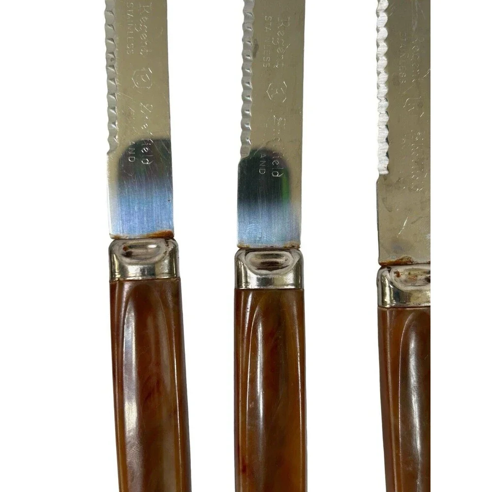 Vintage 1960s Regent Sheffield Stainless Bakelite Steak Knife Set(6) With Block